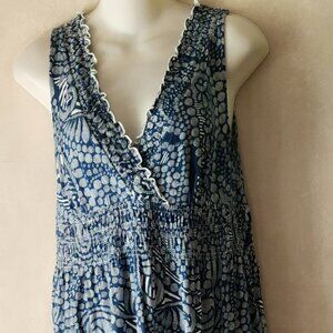 Tommy Hilfiger maxi dress sz L blue white paisley print boho EUC